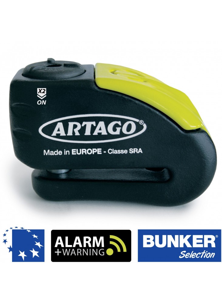 Artago Antivol Moto Haut de Gamme, Bloque-Disque Homologué SRA, Warning Pre- Alarme 120 DB, Double Fermature Diamètre 10 mm